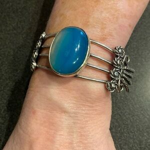 Silver stamped 925 bracelet Blue Onyx Rare